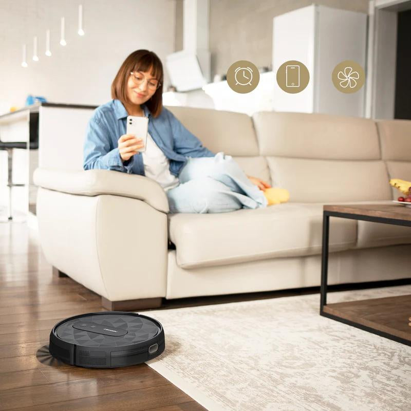 AIRROBO Robot Vacuum Cleaner with Silent Noise, App Control, 120 Mins Runtime, Self-Charging,Cleans Hard Floors to Medium-Pile Carpets,Cost Effective